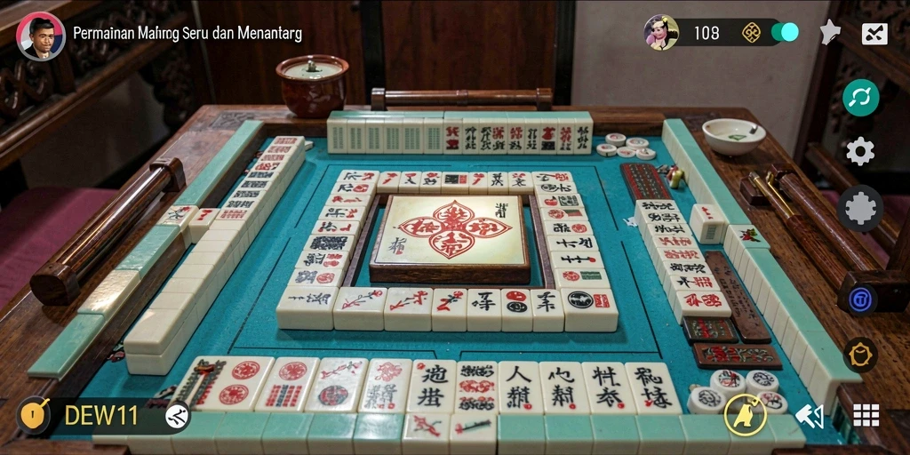 Tampilan permainan DEWI11 dengan ubin Mahjong yang berwarna-warni.