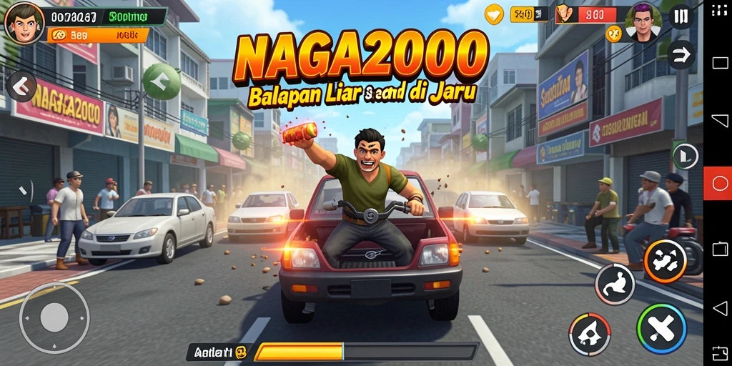 Tampilan gameplay seru dari NAGA2000 dengan mobil balap yang memukau.