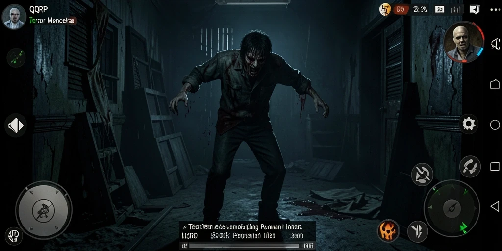 Gameplay QQRP yang menegangkan dengan suasana menyeramkan.