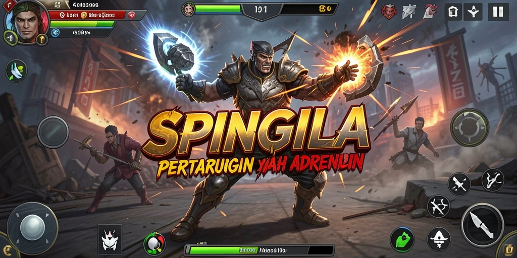 Tampilan gameplay SPINGILA yang mendebarkan saat pertarungan berlangsung.