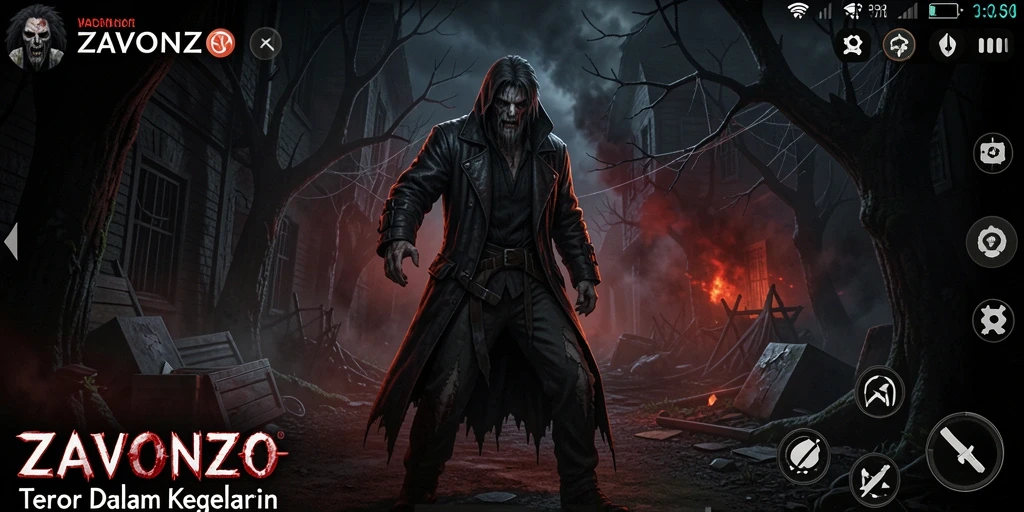 Screenshot gameplay menampilkan suasana menyeramkan di dalam rumah tua.